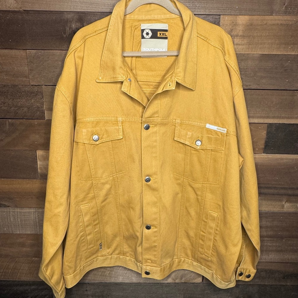 Southpole Mens XXL Mustard Yellow Denim Trucker Jacket Cotton Streetwear RN82628